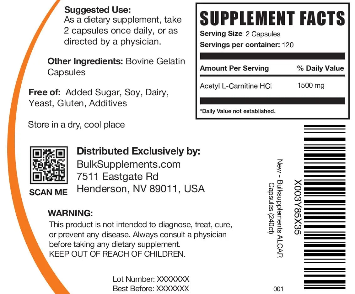 BULKSUPPLEMENTS.COM Acetyl L-Carnitine Capsules - ALCAR HCl, Carnitine Supplement BULKSUPPLEMENTS.COM Au supplements