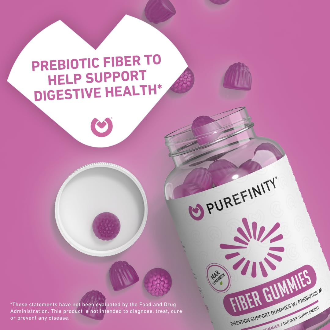 PUREFINITY Fiber Gummies for Adults with Inulin FOS from Chicory Root, Sugar Free Prebiotic Supplement for Daily Digestion