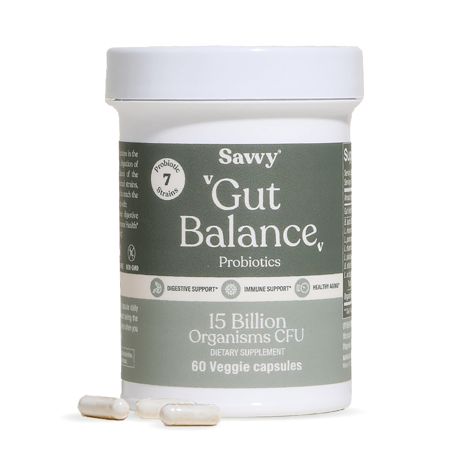 SAVVY Gut Balance Probiotics for Women & Men, 15 Billion CFU, 7 Clinically Studied Strains, Digestive Health, Immune Support, Bloating Relief, 60 Vegan Capsules, Non GMO, Sugar-Free SAVVY Au supplements