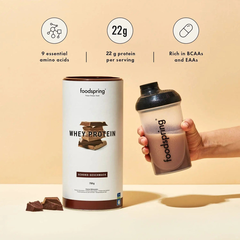 foodspring Whey Protein Powder Chocolate – with 22g Protein for Muscle Building, Perfect Solubility foodspring Au supplements