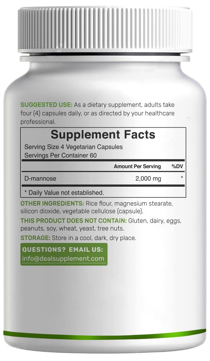 DEAL SUPPLEMENT D Mannose 500mg Capsules (2,000mg Per Serving), 240 Veggie Pills – Fast Acting Water-Soluble Form – Extra Strength Urinary Tract (UTI) Health Support – Non-GMO, Vegan Friendly DEAL SUPPLEMENT Au supplements