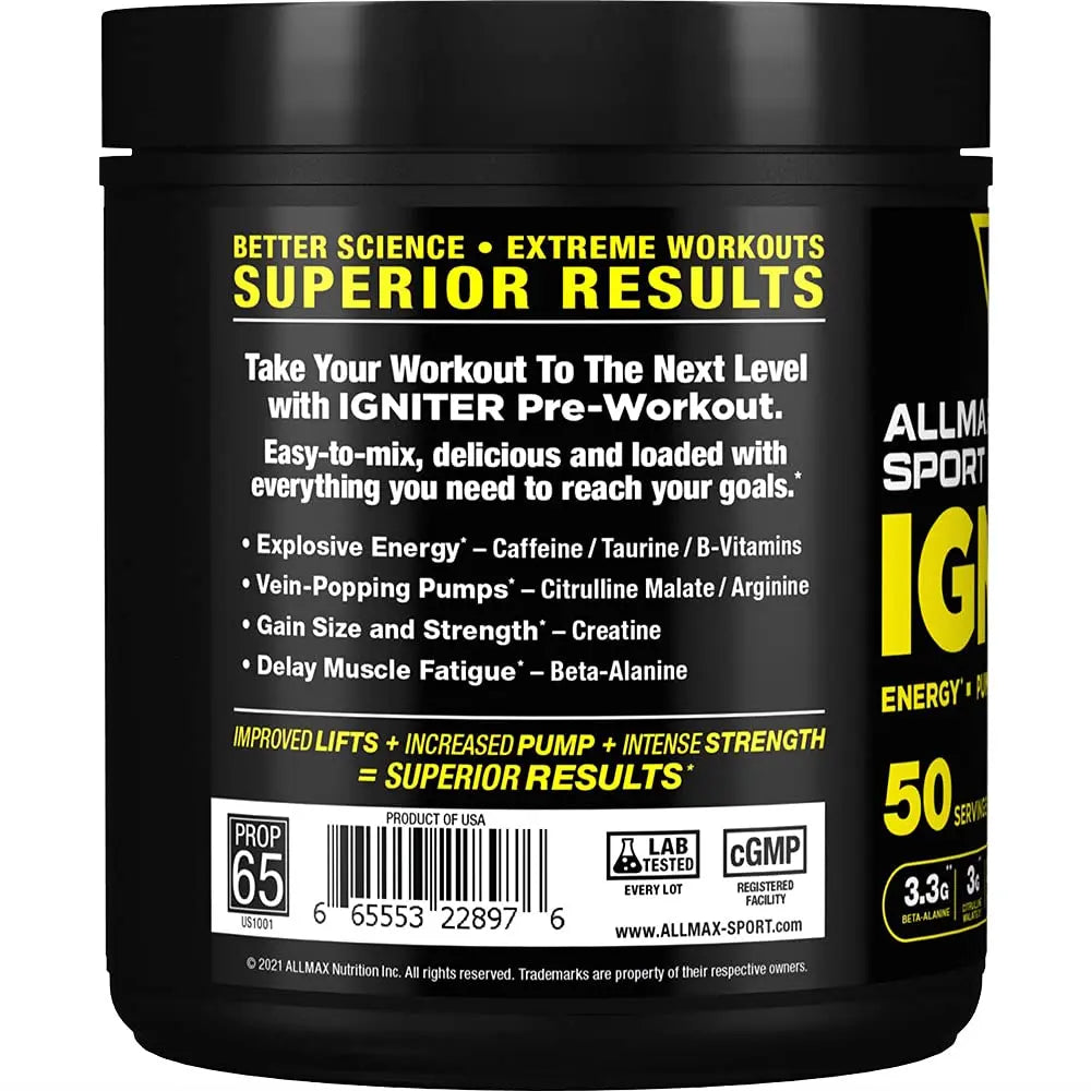 ALLMAX IGNITER Sport, Blue Raspberry - 330 g - Pre-Workout Formula - with Caffeine ALLMAX Nutrition Au supplements
