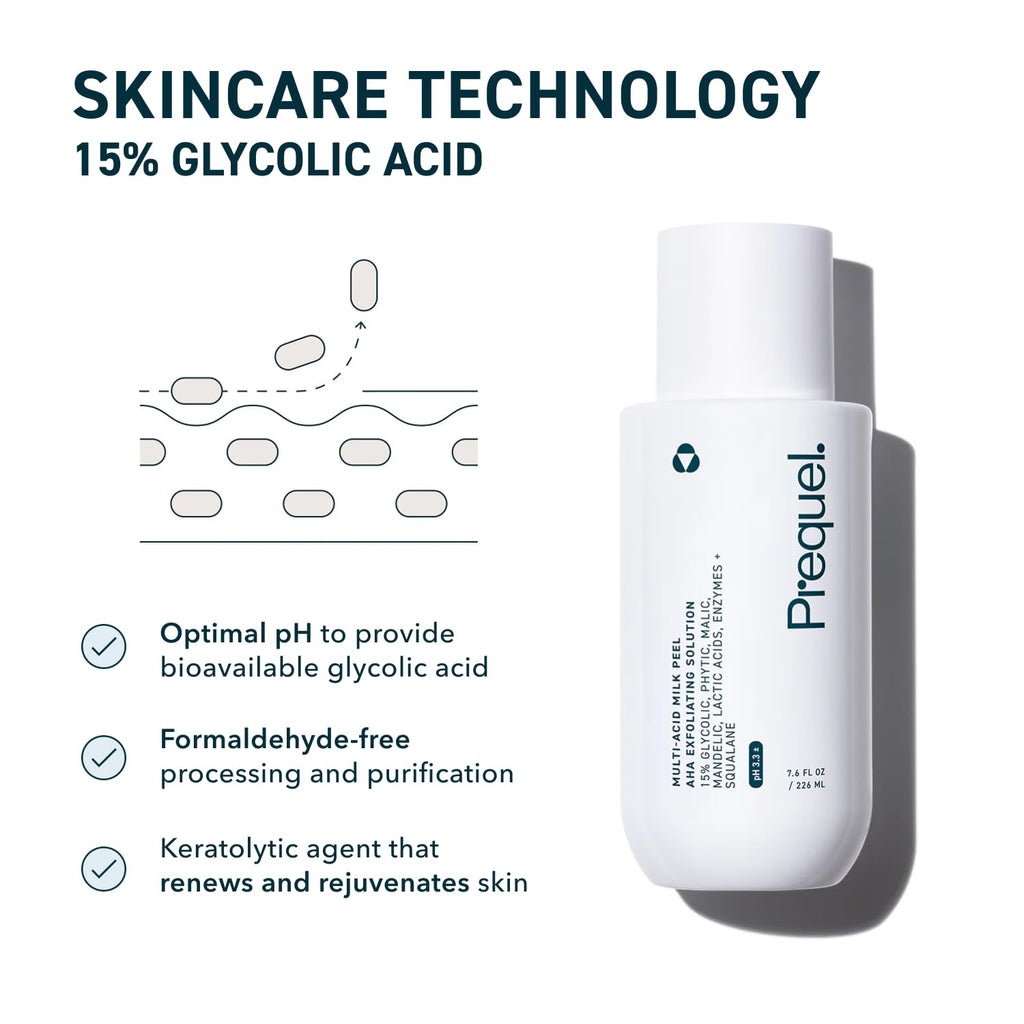 Prequel Skin Multi-Acid Milk Peel, Professional Exfoliating Solution. 15% Glycolic Acid Face Peel with Lactic Acid and Enzymes