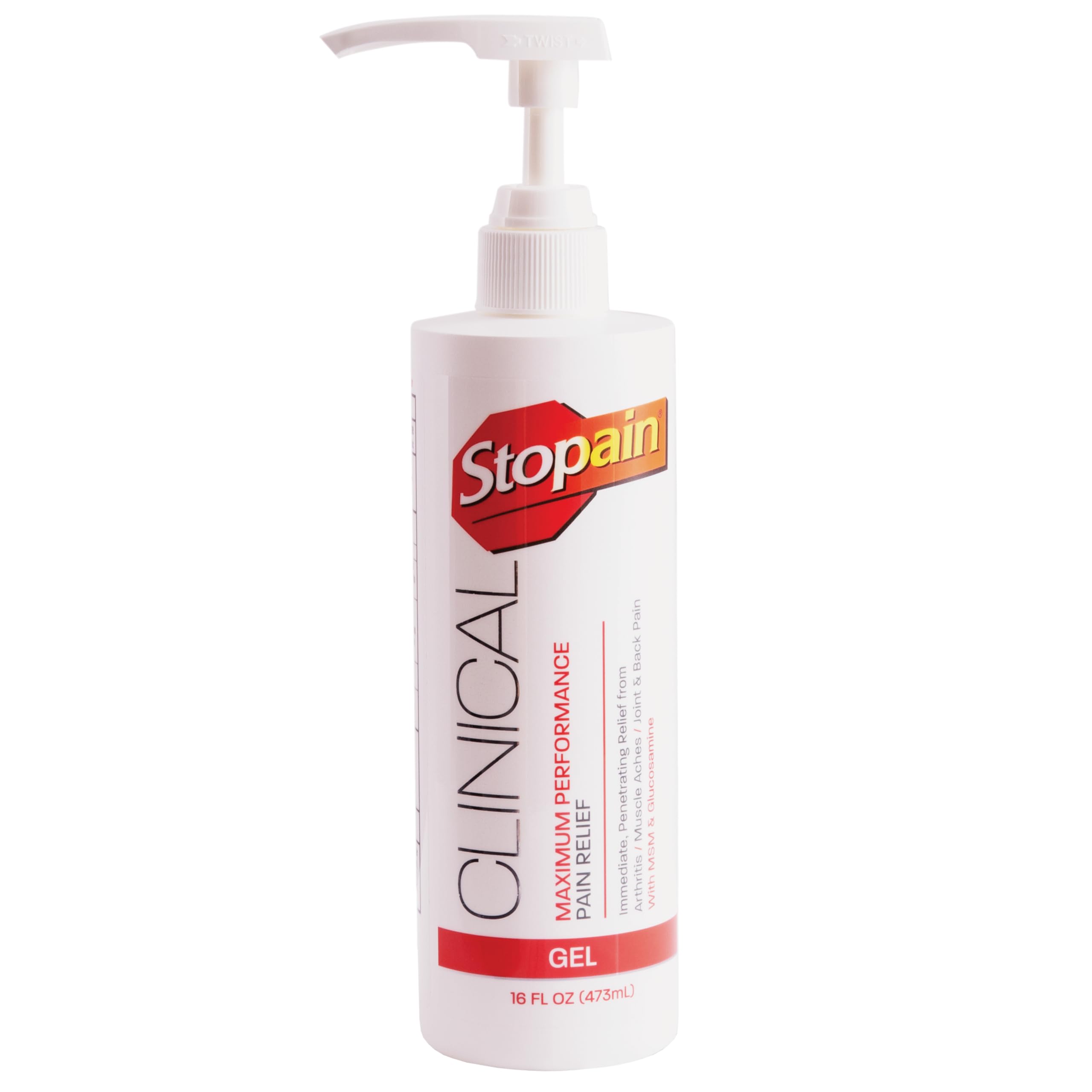 Stopain Clinical Pain Relief Gel 16 oz - Professional Formula for Arthritis, Knee, Back & Muscle Pain - Maximum Strength Gel for Joint & Nerve Pains with 10% Menthol Plus Glucosamine - Made in USA Stopain Au supplements