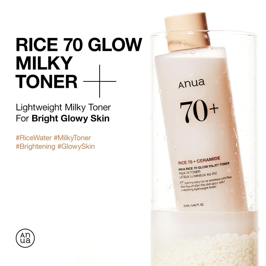 Anua Rice 70 Glow Milky Toner, Glass & Dewy Skin, Hydrating & Barrier Care, Rice Water