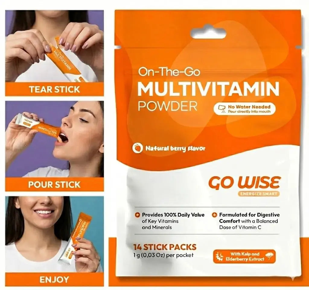 Go Wise On The Go Multivitamin Powder, 14 Vegan Daily Vitamin Packets for Men & Women, Natural Berry Flavor Go Wise Au supplements