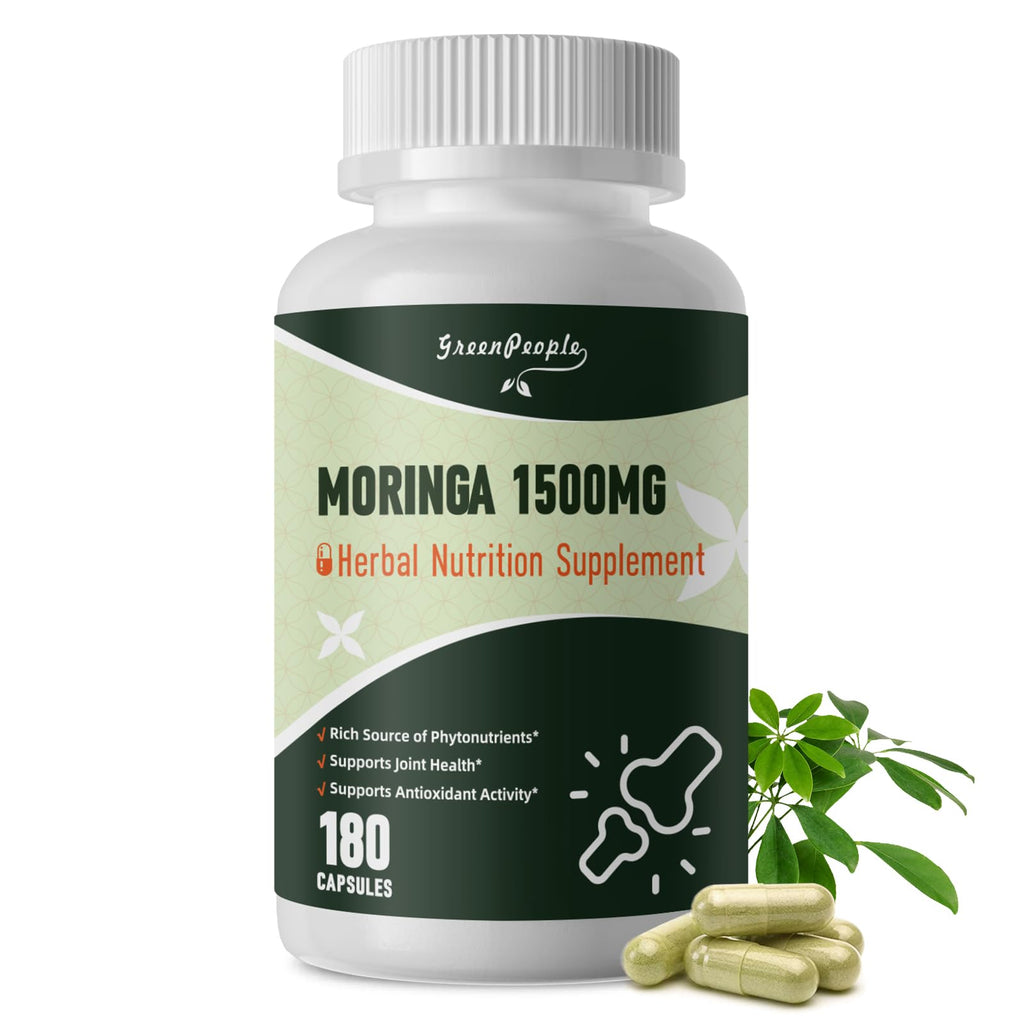 GREENPEOPLE Whole-Leaf Moringa Capsules 1500mg - High Potency 10:1 Moringa Oleifera Leaf Extract - Natural Green Superfood for Energy & Immune Support
