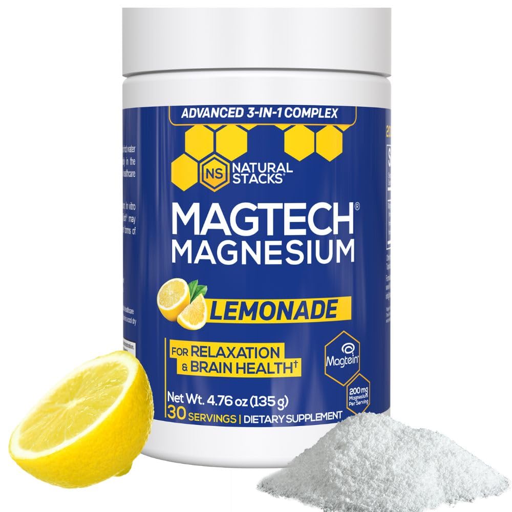 Magtein Magnesium L-Threonate, Glycinate & Taurate - MagTech Magnesium Powder - Sugar Free Lemonade Drink - 200mg Chelated Triple Complex - Supports Relaxation & Brain Health* - 30 Servings NATURAL STACKS Au supplements