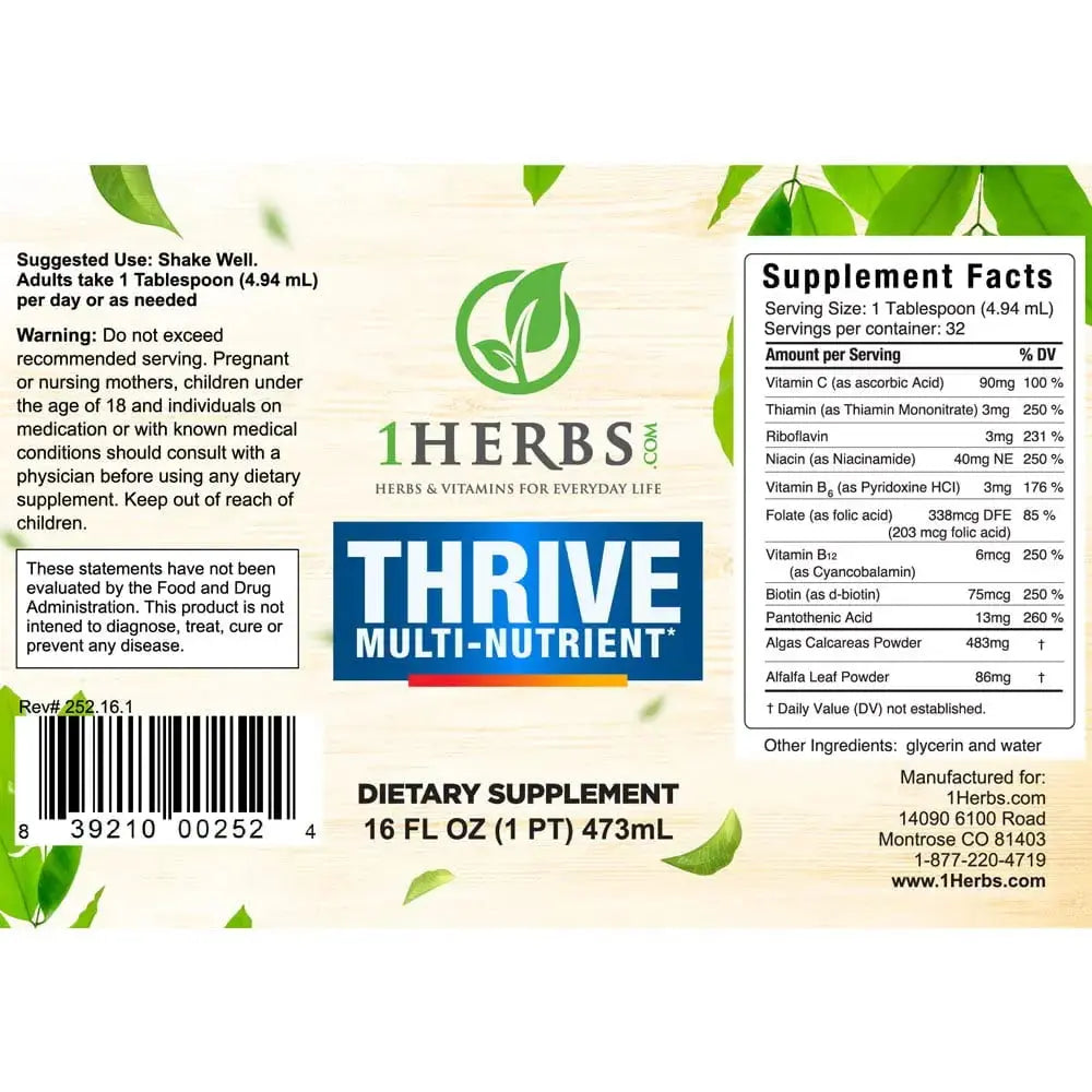Thrive Multi-Nutrient Liquid - Alcohol Free Daily Multivitamin with Liquid Vitamin C and Vitamin B Complex – Vital Nutrients for Immune Support 1Herbs Au supplements