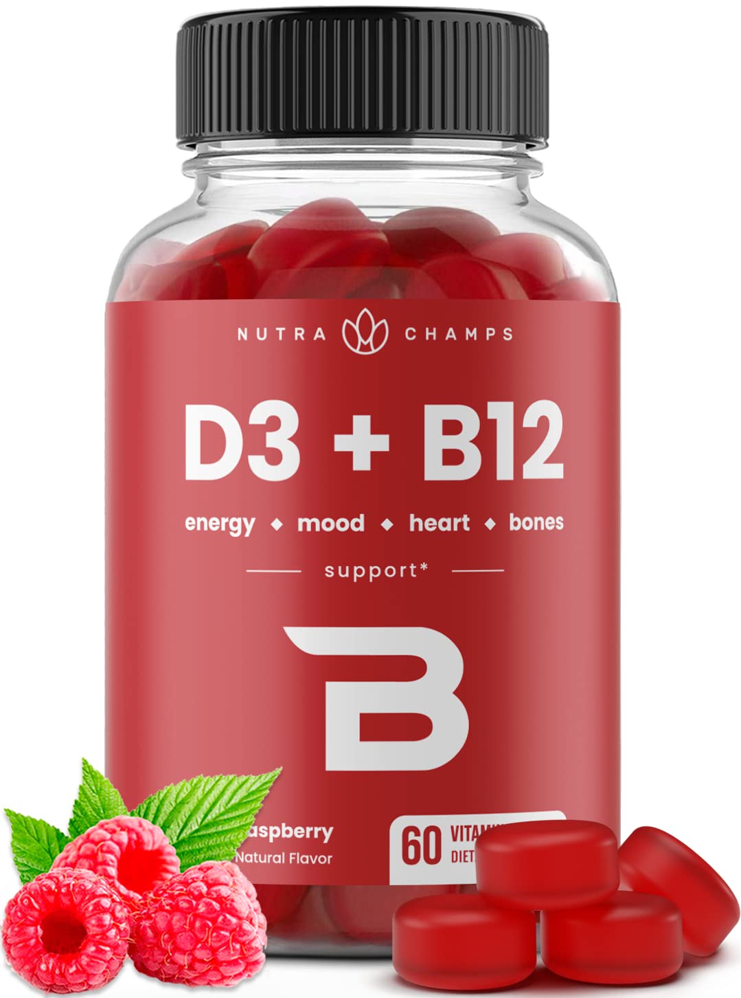 NutraChamps Vitamin D3 & B12, Methyl B12 Gummies for Adults & Kids, Enhanced with Vitamin D 3 & B9 Vitamin Folate, Natural Energy, Mood
