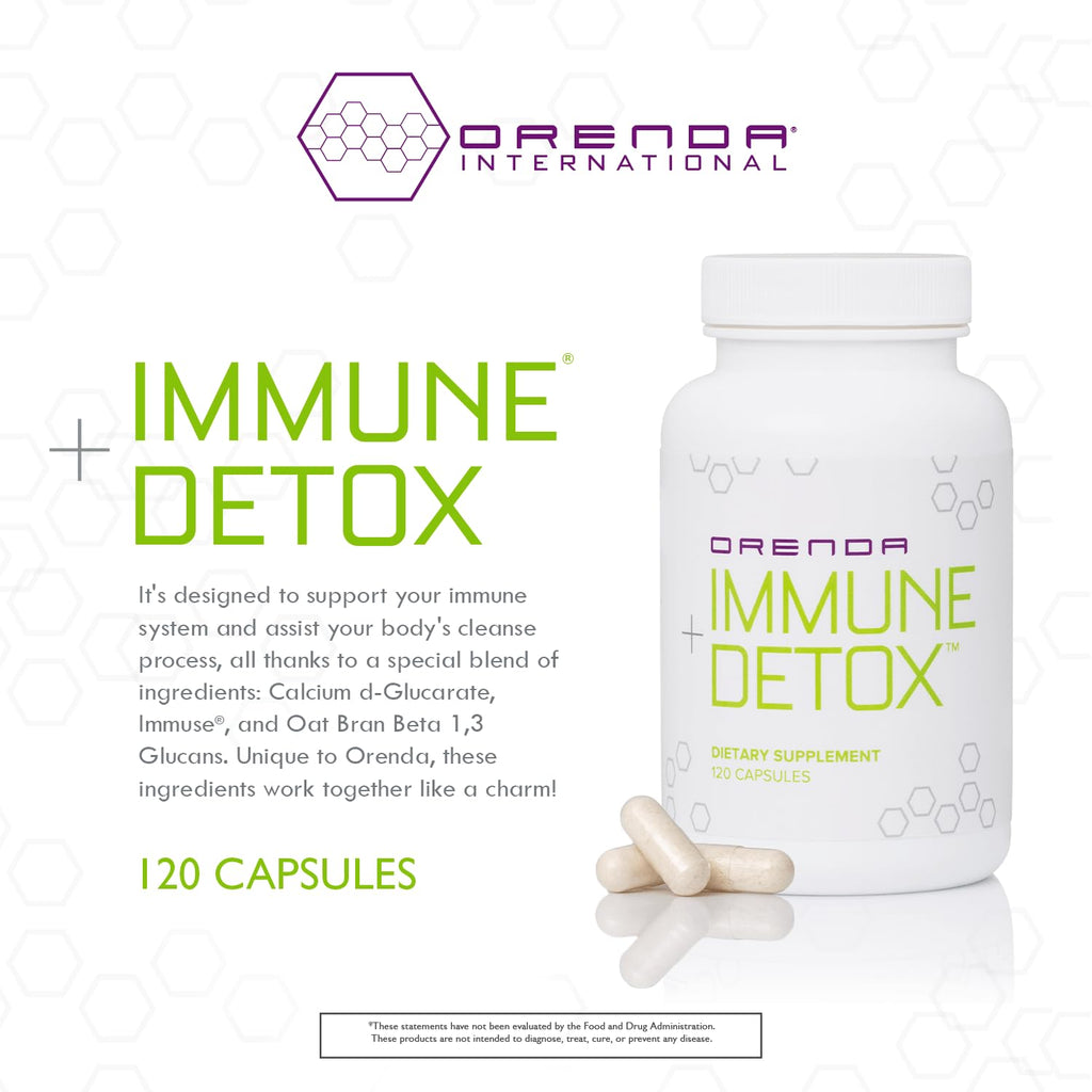 Orenda Immune + Detox - Specialized Formula with Calcium d-Glucarate, Beta 1,3 Glucans & IMMUSE® for Wellness and Balance - 120 Capsules