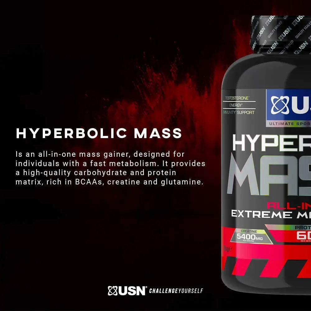 USN Hyperbolic Mass Strawberry 6kg: High Calorie Mass Gainer Protein Powder for Fast Muscle Mass USN Au supplements
