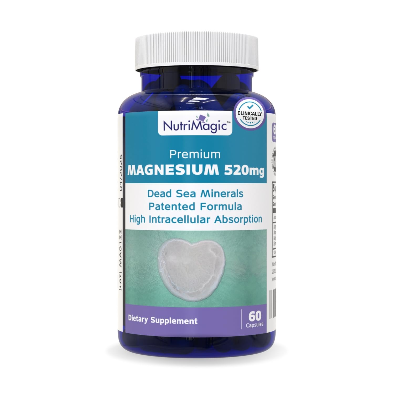 NutriMagic 520mg Patented High Absorption Elemental Magnesium from Oxide, Dead Sea Minerals Complex (1 Bottle, 2-Month Supply (60 Capsules)) NutriMagic Au supplements