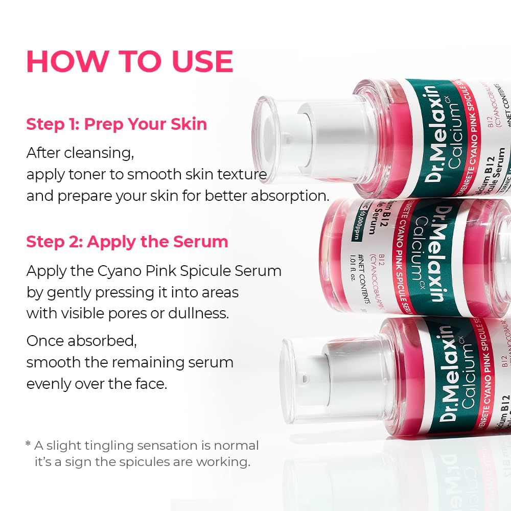 Dr.Melaxin Cyano Pink Spicule Niacinamide Serum – Vitamin B12 Pore Minimizer, Liquid Microneedle Facial Treatment
