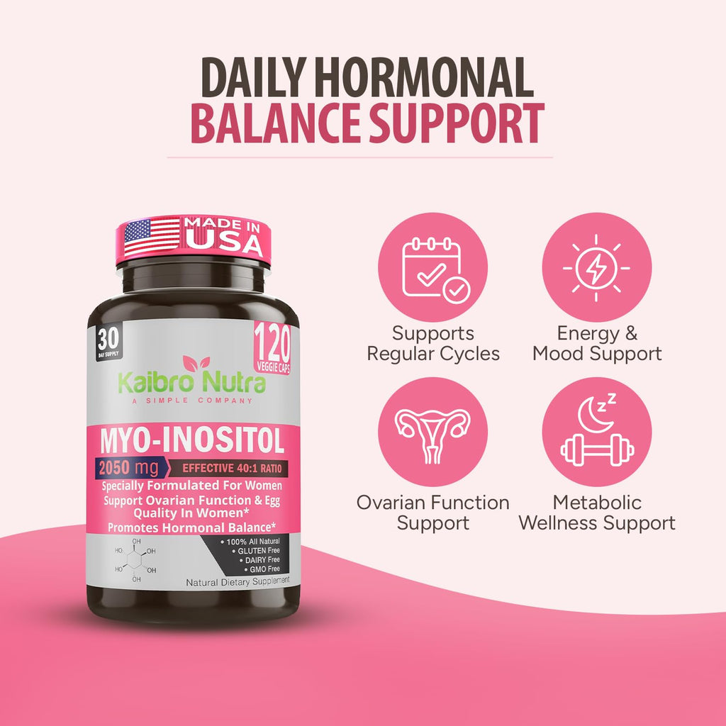 Kaibro Nutra Myo-Inositol Supplement, Myo-Inositol & D-Chiro Inositol 40:1 Ratio, Hormone Balance & Ovarian Support for Women with Vitamin B8, 2050mg, Vegan, Non-GMO Capsules 120 Count Kaibro Nutra Au supplements