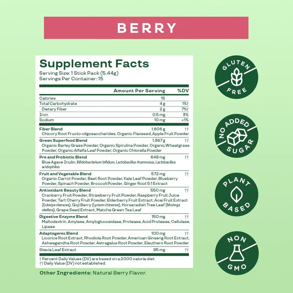 Bloom Nutrition Super Greens Powder Smoothie Mix, 15 Stick Packs - Probiotics Bloom Nutrition Au supplements
