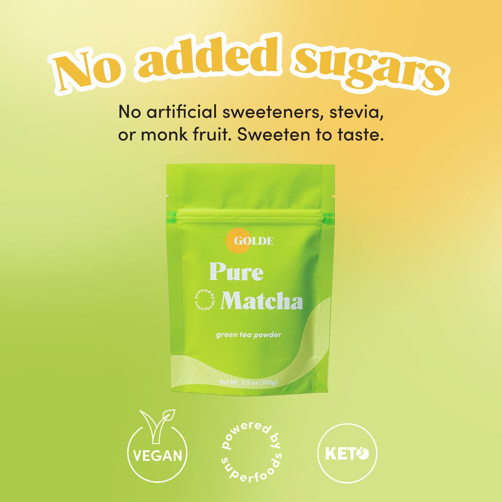 GOLDE - Pure Matcha - Ceremonial Grade Matcha Powder - Green Tea Superfood w/L-Theanine & Antioxidants - 60mg Caffeine - Jitter Free Energy - 100g Pouch GOLDE Au supplements