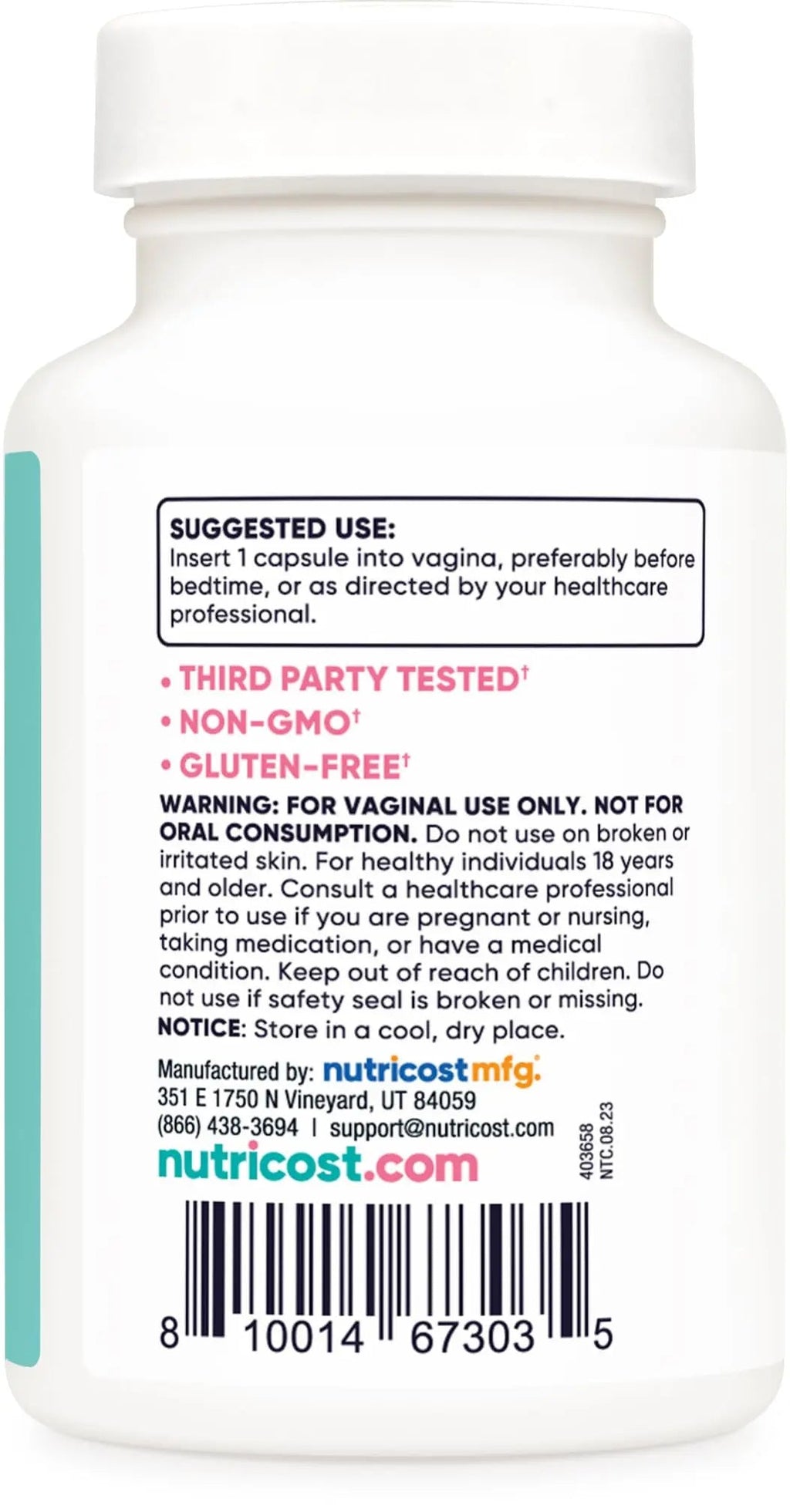 Nutricost Boric Acid 600mg, 30 Capsules - Vaginal Suppository - Non-GMO - for Women Nutricost Au supplements