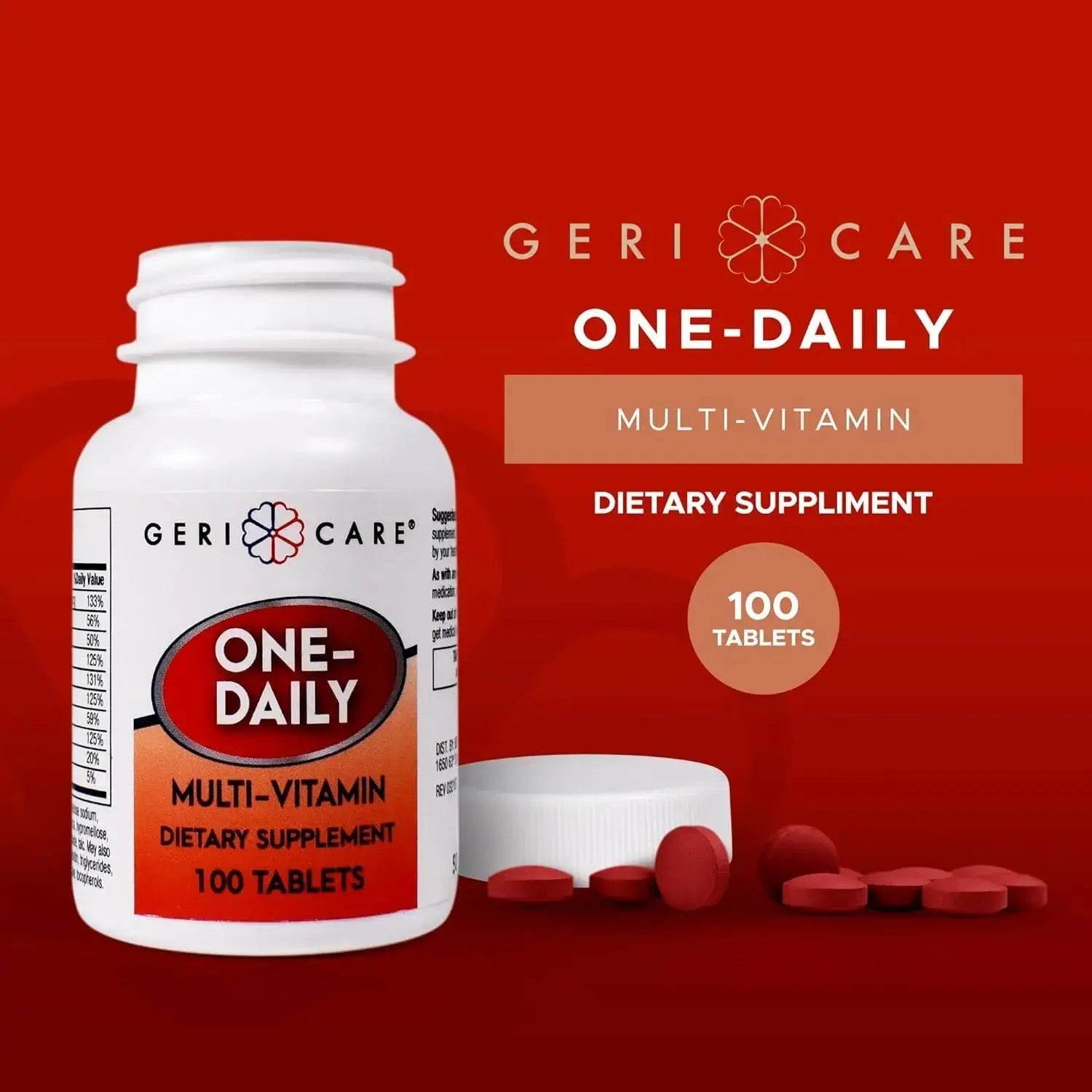 GeriCare One-Daily Multi-Vitamin Tablet, 100 Count Adult Multivitamin Supplement | Easy-to-Take Dietary Supplement with Vitamins A, C, D3, B, Calcium GeriCare Au supplements