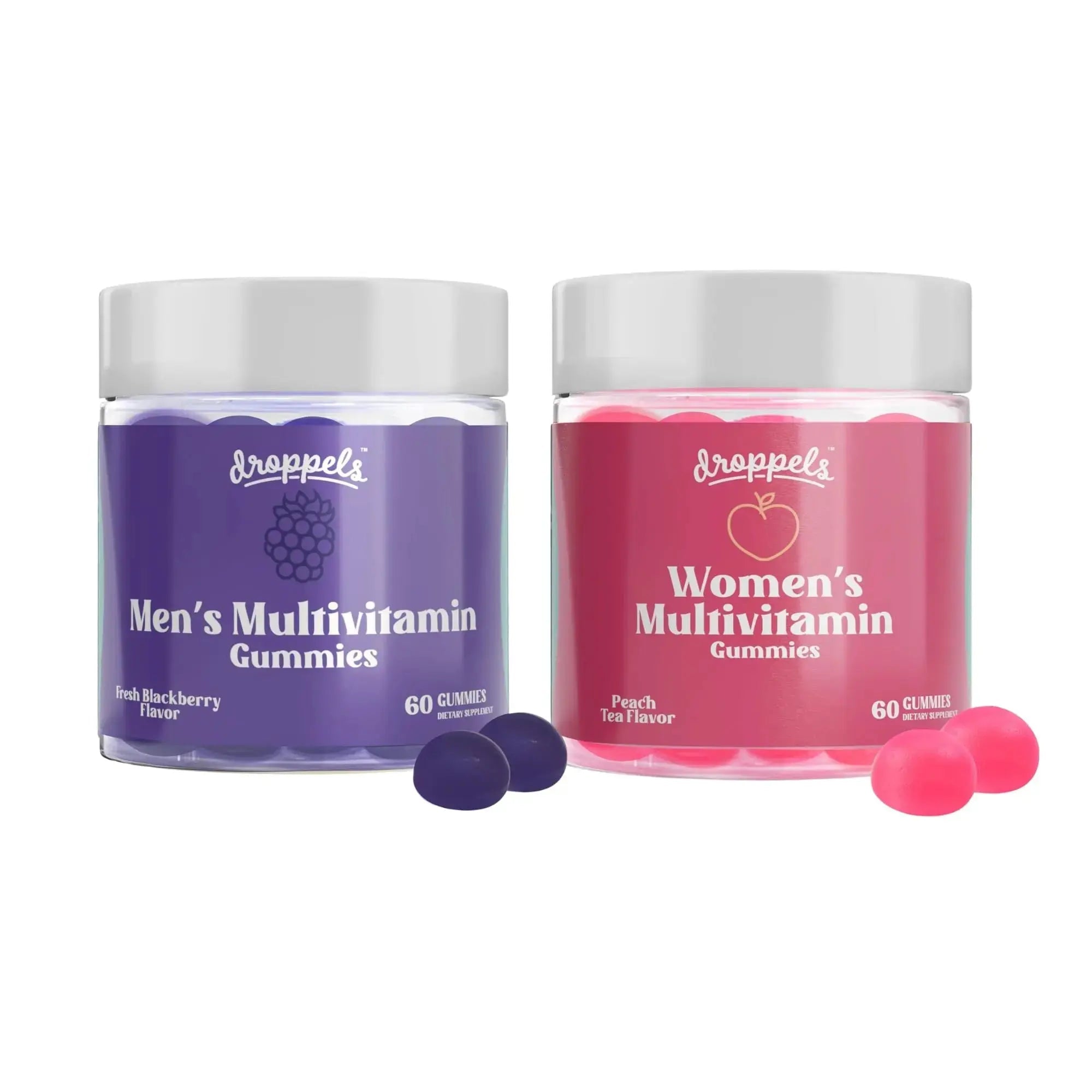 Droppels His & Hers Bundle: Men's & Women's Multivitamin Gummies | Vegan, Non-GMO, Pectin-Based | BlackBerry & Peach Tea Flavors Droppels Au supplements