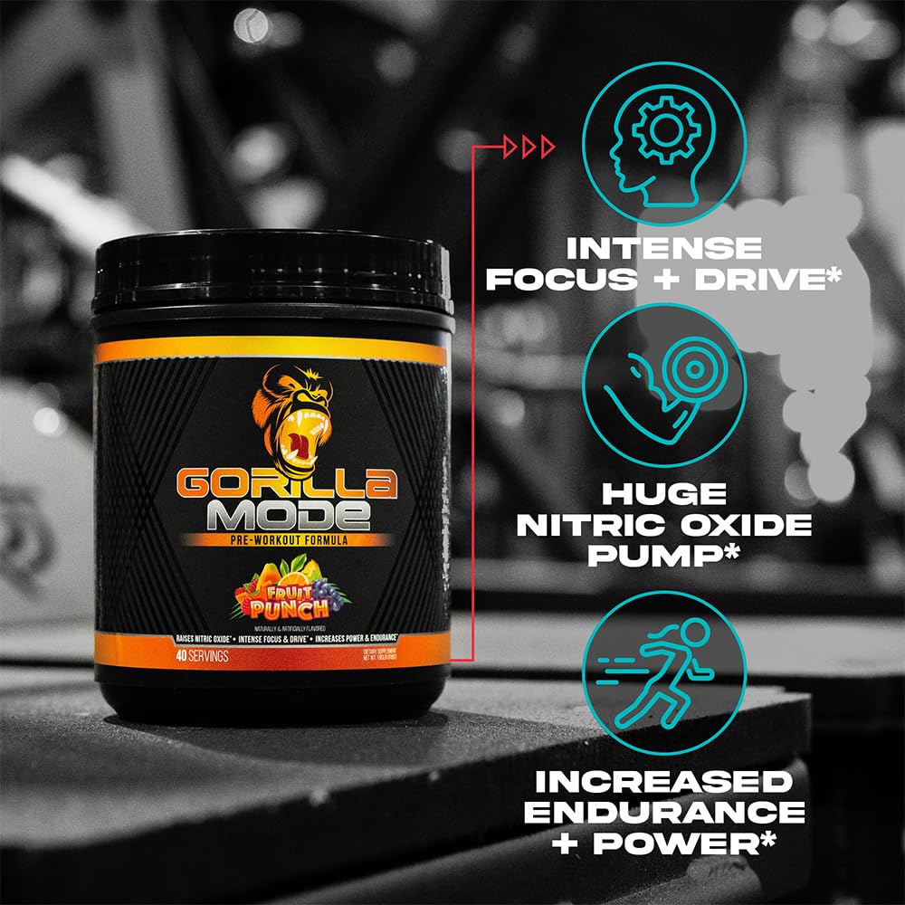 Gorilla Mode Pre Workout - Massive Pumps · Laser Focus · Energy · Power - L-Citrulline, Creatine, L-Tyrosine, Betaine, Hydroprime®, Alpha-GPC, 400mg Caffeine, Huperzine A - 792g (Rocket Frost)
