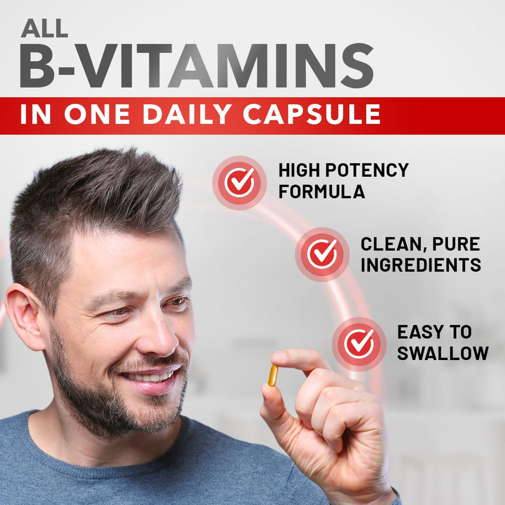 Divine Bounty Super B Complex Vitamins - All B Vitamins Including B12, B1, B2, B3, B5, B6, B7, B9, Folic Acid - Vitamin B Supplement