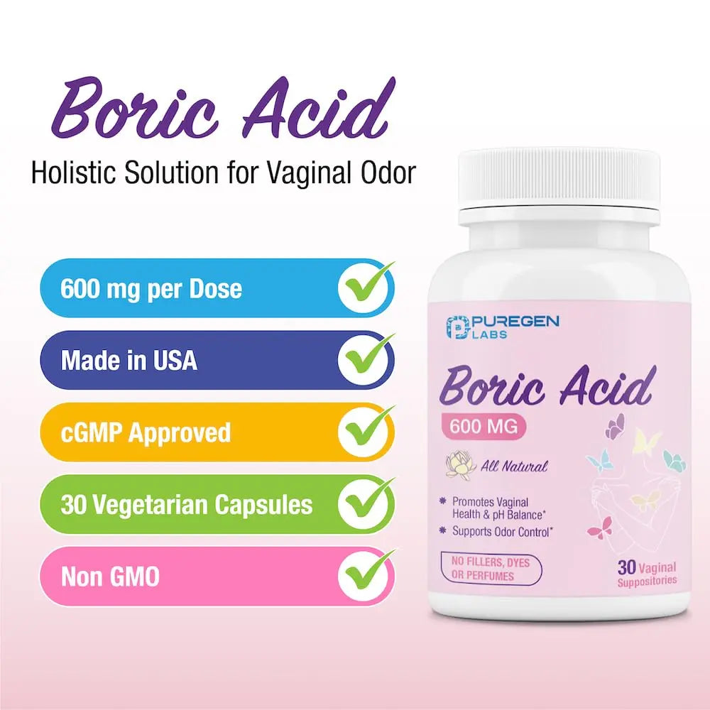 Puregen Labs Boric Acid 600 mg Vaginal Suppositories - 100% Pure | All Natural Without Dyes or Fillers P Puregen Labs Au supplements