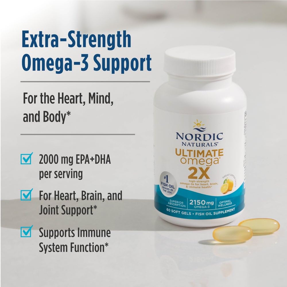 Nordic Naturals Ultimate Omega 2X, Lemon Flavor - 120 Soft Gels - 2150 mg Omega-3 - High-Potency Fish Oil with EPA & DHA - Promotes Brain & Heart Health