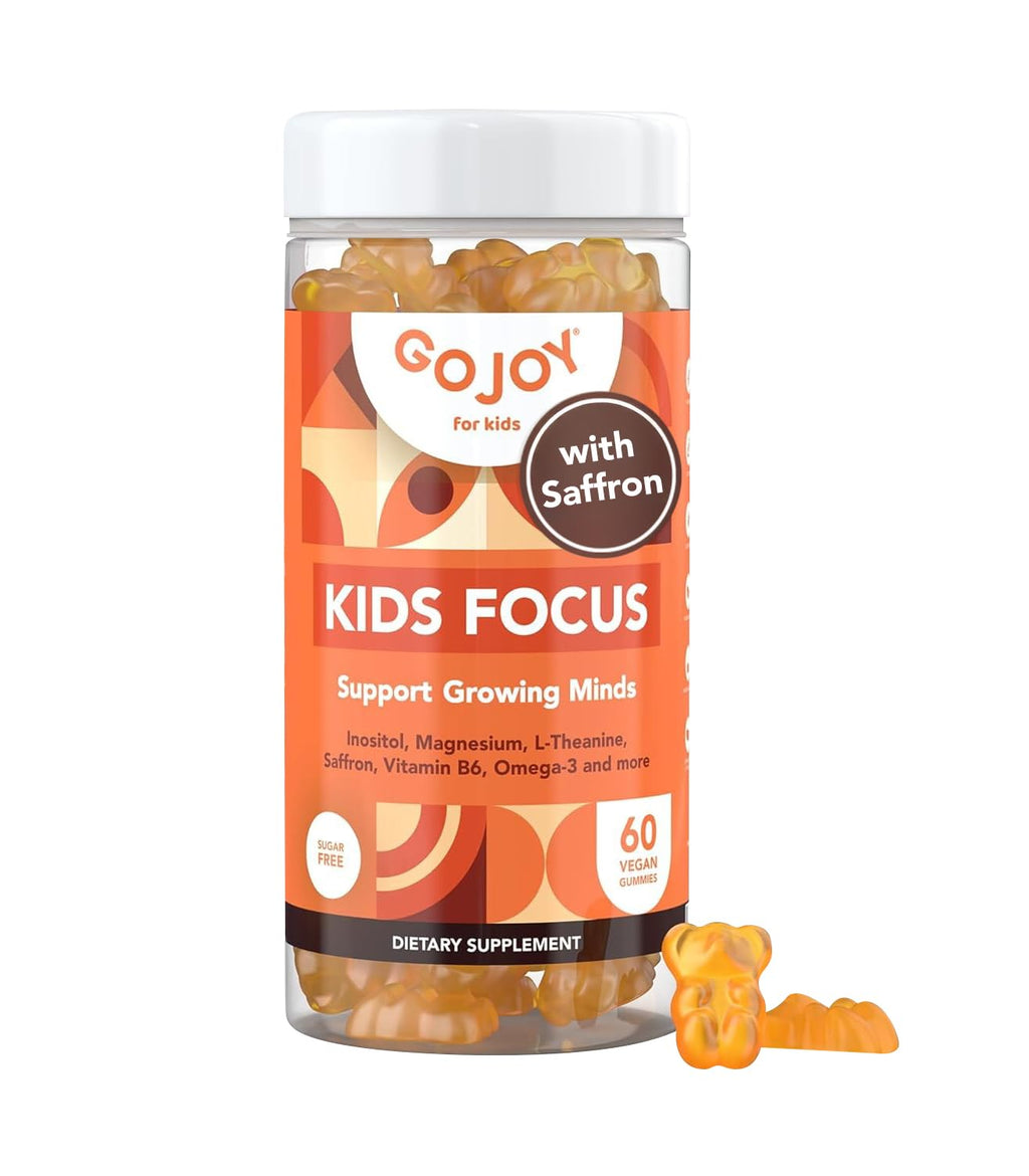 GOJOY NATURALS Kids Focus Gummies – Saffron, Magnesium Glycinate, L-Theanine & Inositol Supplement for Kids & Teens – Focus
