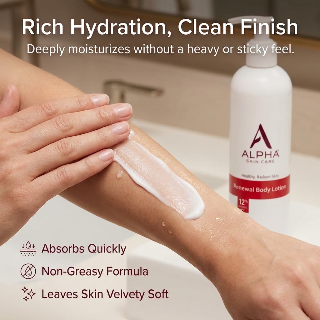 Alpha Skin Care Revitalizing Body Lotion, 12% Glycolic AHA, Simple & Effective Daily Moisturizer with Alpha Hydroxy Acid