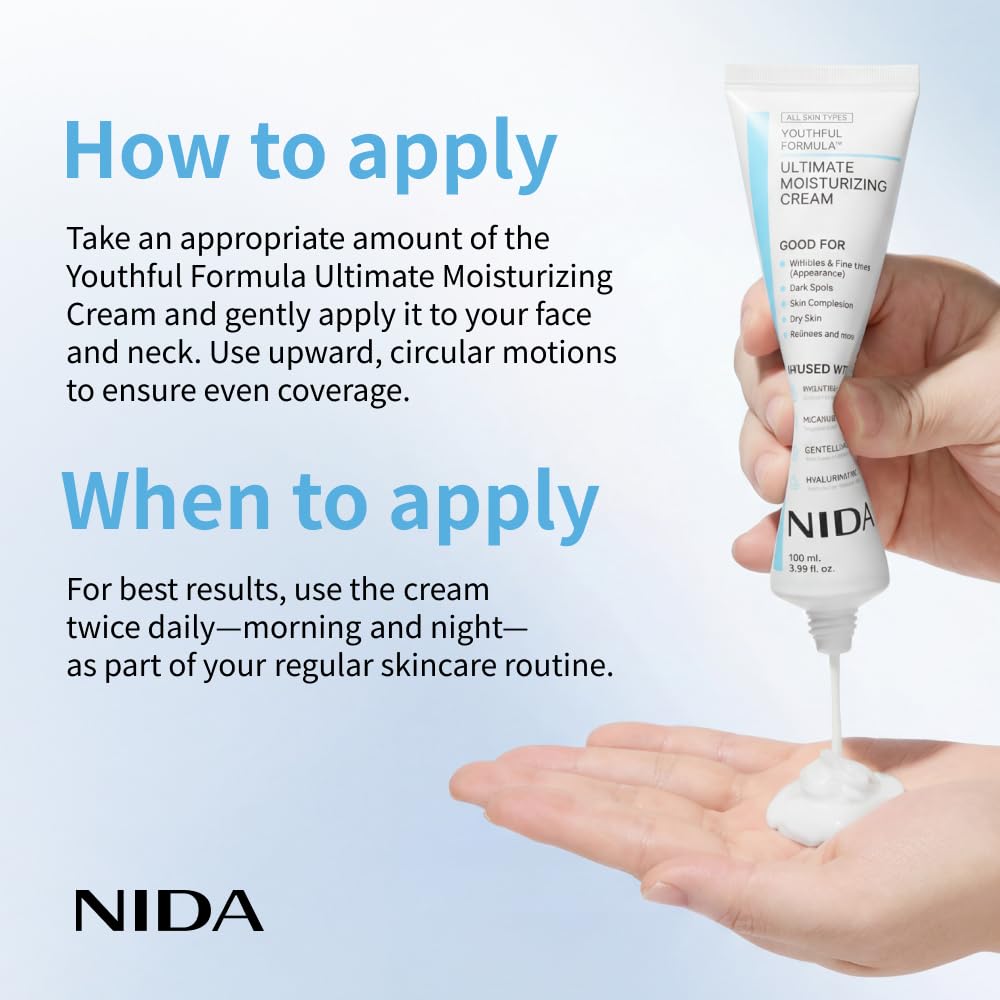 NIDA Youthful Formula™ Ultimate Moisturizing Cream | Centella Asiatica, Niacinamide, Hyaluronic Acid, Collagen | Wrinkles, Fine Lines