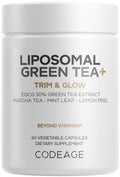 Codeage Liposomal Green Tea+ EGCG 50% Green Tea Extract, Organic Matcha Green Powder, Peppermint Leaf, Lemon Peel, Liposomal Delivery - Vegan Pils Supplement - Non-GMO - 60 Capsules Codeage Au supplements