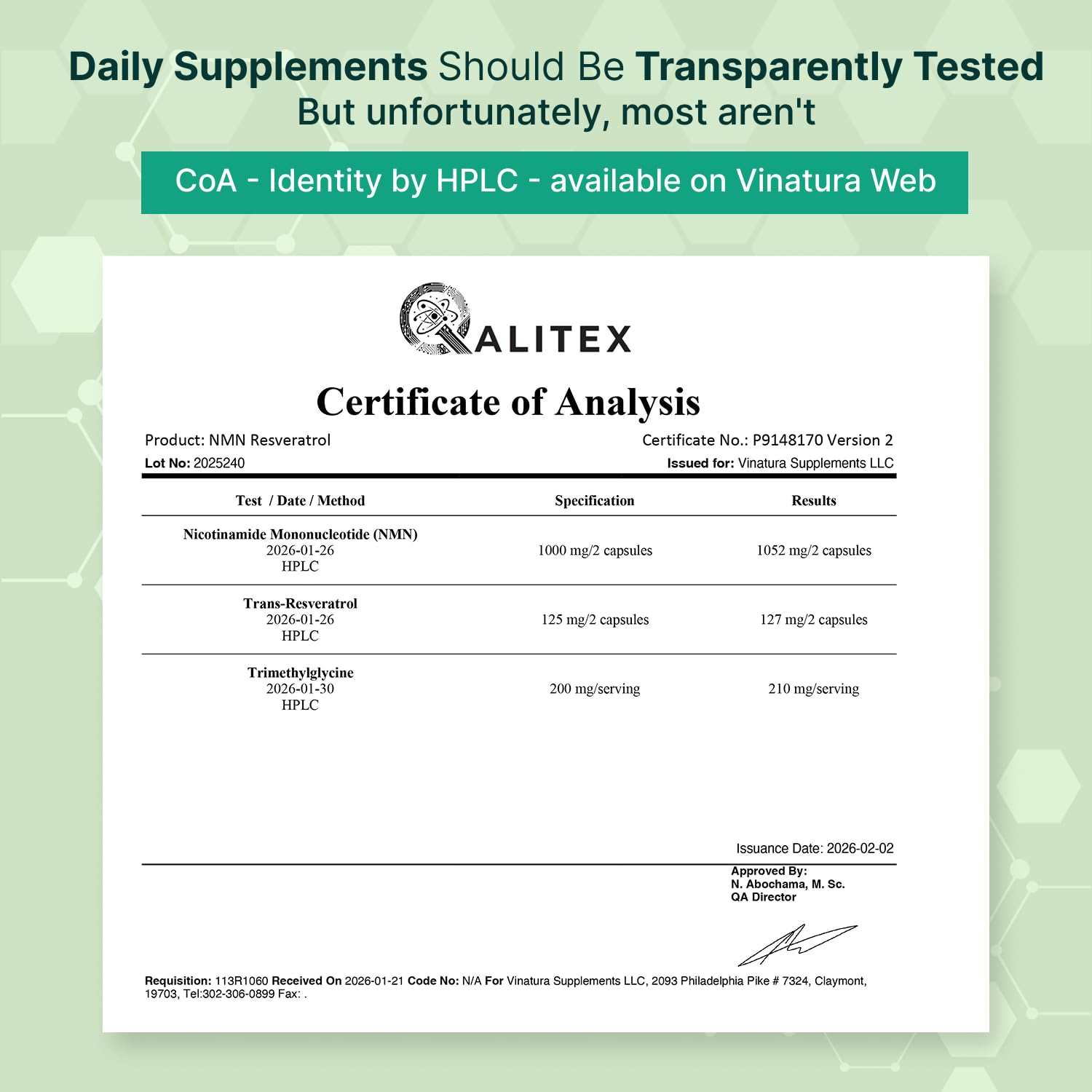 VINATURA NMN Complex Supplement 1325MG - NMN 1000mg with Resveratrol and TMG, Support NAD+, 60 Capsules VINATURA Au supplements