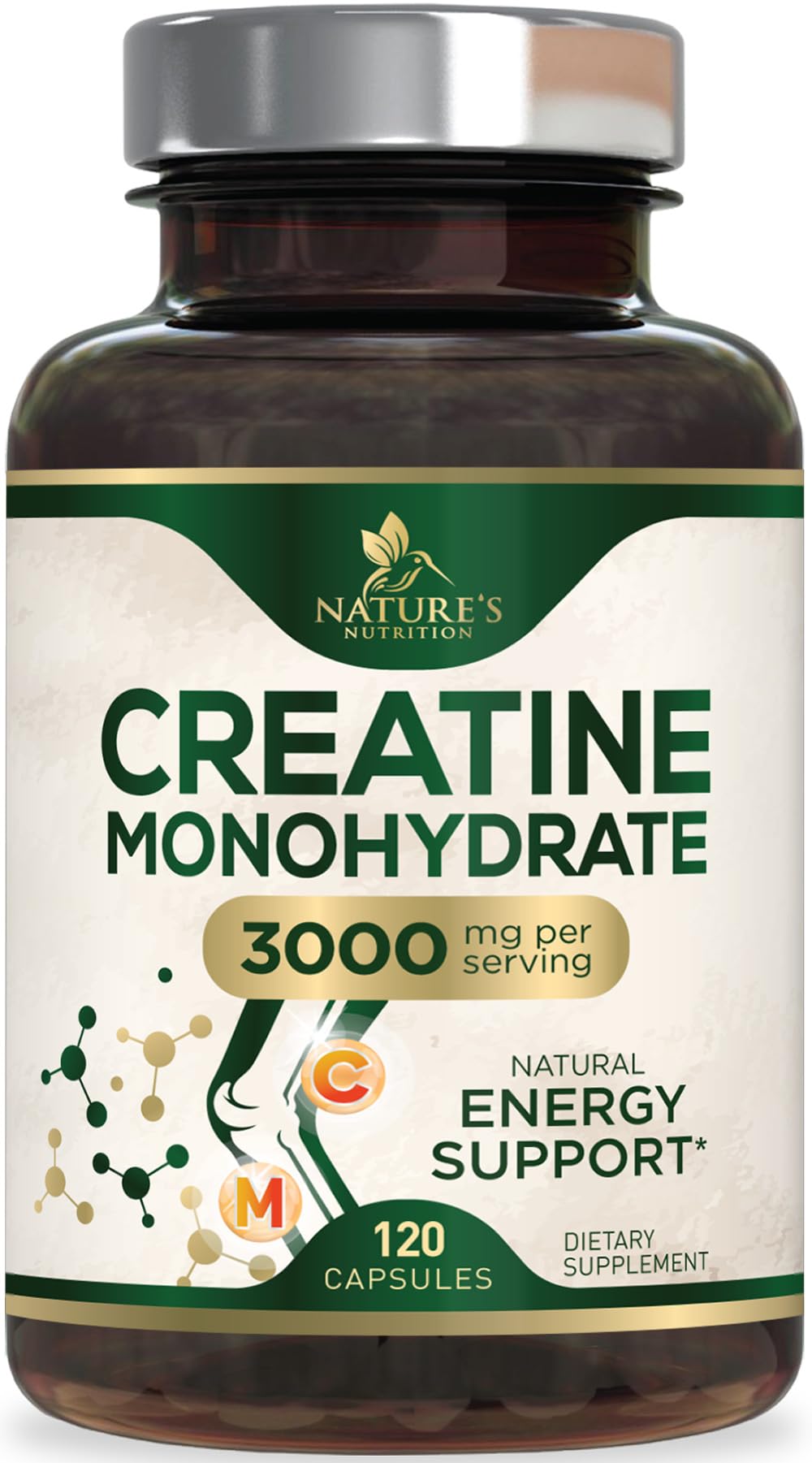 Creatine Monohydrate Capsules 3000mg Per Serving – Micronized Creatine Powder - Supports Lean Muscle, Strength, Energy, & Endurance - Nature's Supplement, Non-GMO, Bottled in USA - 120 Capsules Nature's Nutrition Au supplements