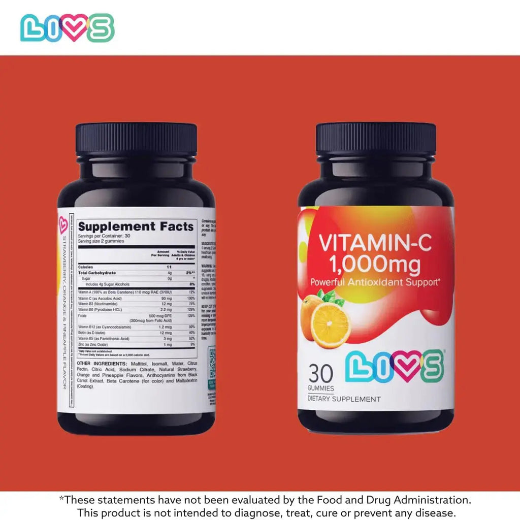 Vitamin C 1000mg Gummies for Kids & Adults |Antioxidant & Immune Support Supplement | Vegan Multivitamin for Hair, Skin & Nails LIVS Au supplements