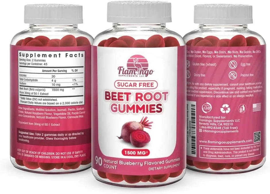 Sugar Free Nitric Oxide Beet Root Gummies (1500 mg)- Beet Root Chewables for Athletic Flamingo Supplements Au supplements