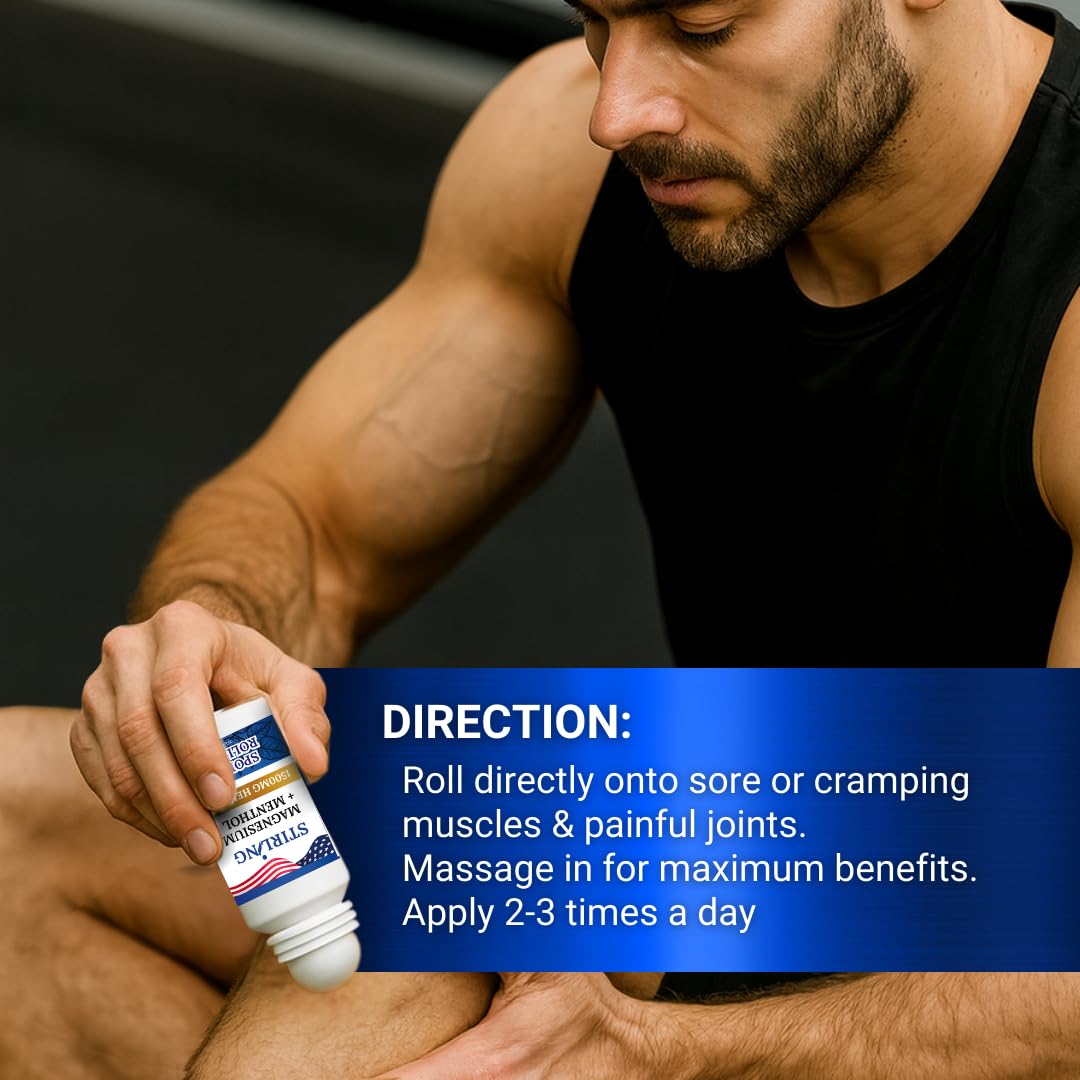 Stirling Menthol Roll On Lotion with Magnesium and 1500mg Pure Hemp - Non-GMO, THC-Free - Fast-Acting Relief for Sore Muscles and Joints, Reduces Swelling and Redness, Promotes Post-Workout Recovery STIRLING Au supplements