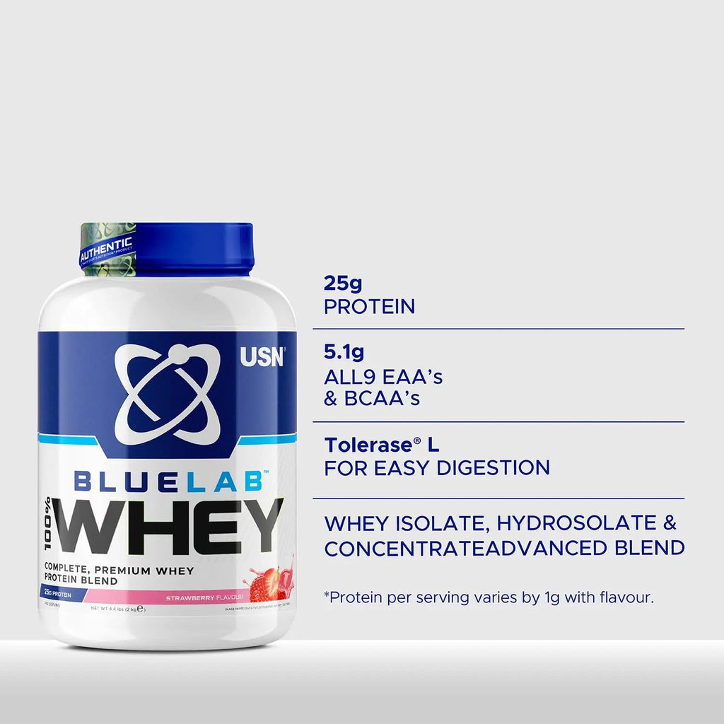 USN Blue Lab Whey Protein Powder: Strawberry - Whey Protein 908g - Post-Workout - Whey Isolate USN Au supplements