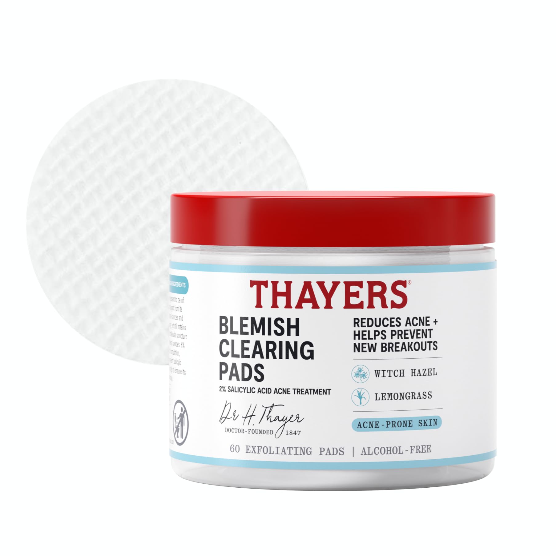 Thayers Blemish Clearing Acne Pads, Salicylic Acid Acne Treatment for Face, Pore Reducing, Exfoliating