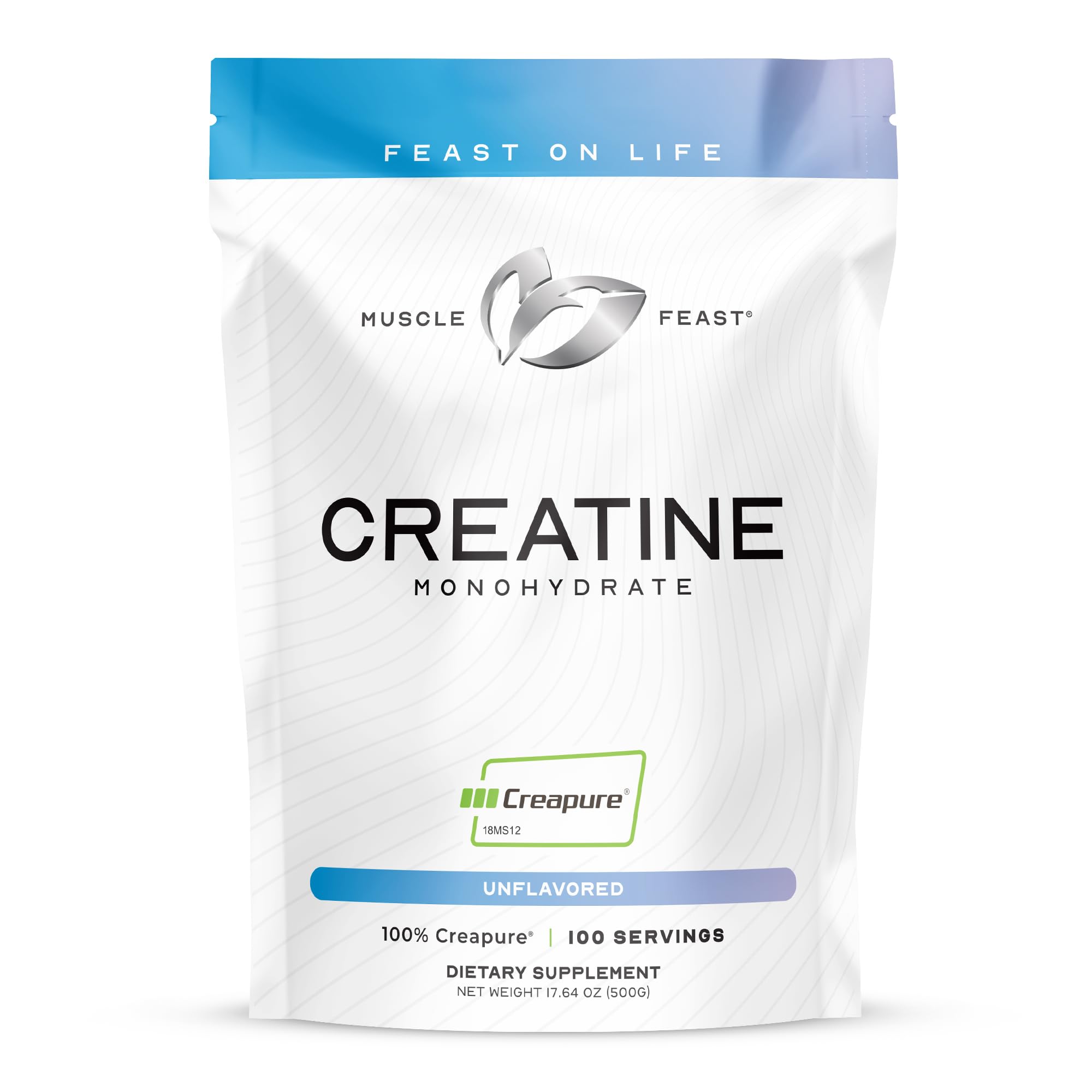 Muscle Feast Creapure Creatine Monohydrate Powder, Vegan Keto Friendly Gluten-Free, Mass Gainer, Muscle Recovery Supplement and Trusted Creatine for Muscle Growth,