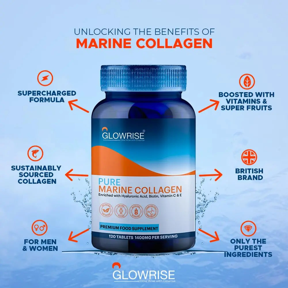 Pure Marine Collagen 120 Tablets 1400mg - Premium Blend with Hyaluronic Acid, Biotin, Vitamin C & E GLOWRISE Au supplements
