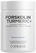 Codeage Forskolin, Pure Forskolin Coleus + Organic Turmeric Root Powder, 95% Curcuminoids + Bioperine Black Pepper - 20% Standardized Coleus Forskohlii Supplement - Non-GMO - 90 Capsules Codeage Au supplements