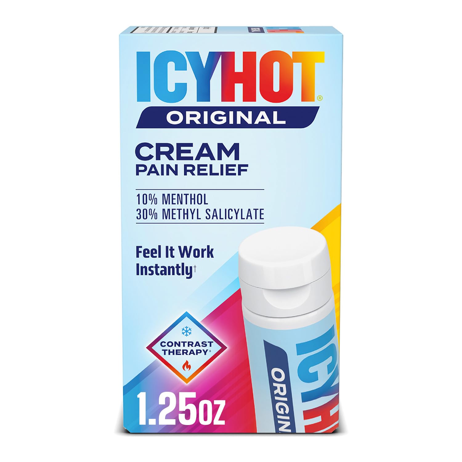 Icy Hot Original Pain Relief Cream, Fast-Acting Pain Relief with Menthol 10% and Methyl Salicylate 30%, Ice and Heat Contrast Therapy for Backaches, Joints, Muscle Strains and Arthritis, 1.25 oz Icy Hot Au supplements
