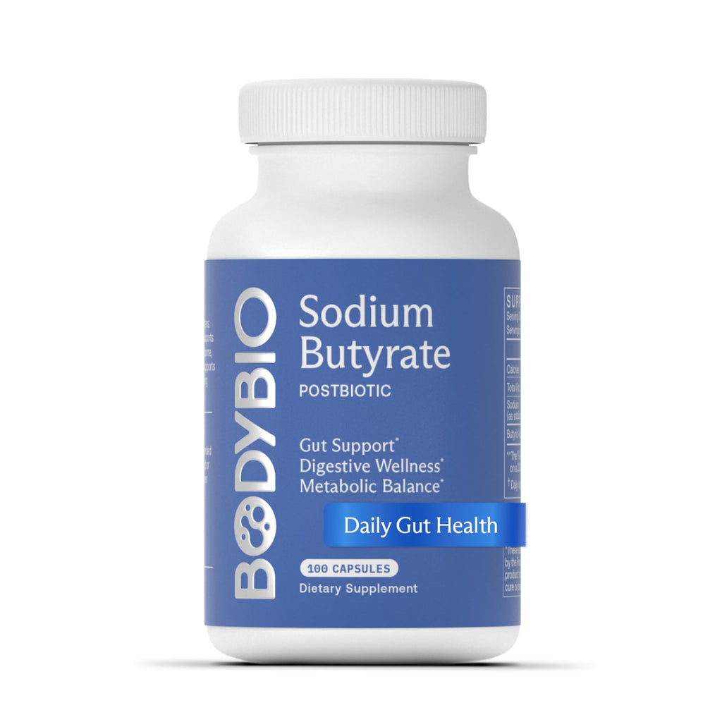 BodyBio Butyrate - Postbiotic for Gut Health, Digestive Support, Bloat, Gas & Constipation Relief, Leaky Gut Repair - Sodium