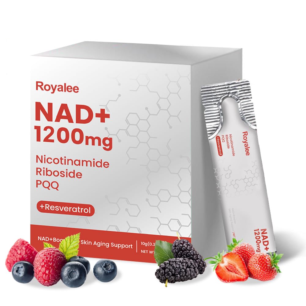 Royalee NAD Supplement 1200mg Synergistic Blend with Nicotinamide Riboside, PQQ & Resveratrol - Premium Anti-Aging Supplement for Cellular Energy, Mental Clarity and Longevity (30 Packets)1 Royalee Au supplements