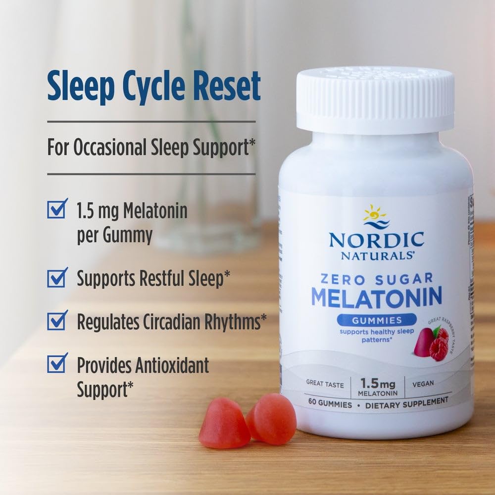 Nordic Naturals Zero Sugar Melatonin Gummies, Raspberry - 120 Gummies - 1.5 mg Melatonin - Great Taste - Restful Sleep, Antioxidant Support - Non-GMO, Vegan - 120 Servings Nordic Naturals Au supplements
