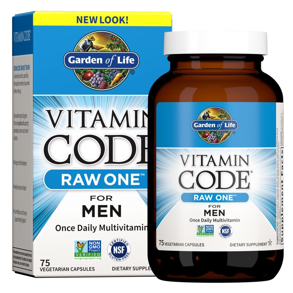 Garden of Life Vitamin Code Raw One for Men, Once Daily Multivitamin, 75 Capsules, One a Day Mens Vitamins Plus Fruit, Veggies & Probiotics for Mens Health
