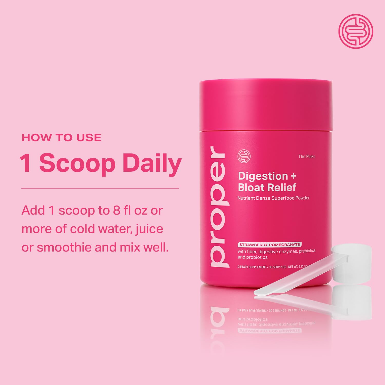 Proper, The Pinks Digestion and Bloat Relief. Drink Mix with Gut Health Probiotics, Prebiotics, Beet Root & Enzymes for Digestive Support. Bloating and Microbiome