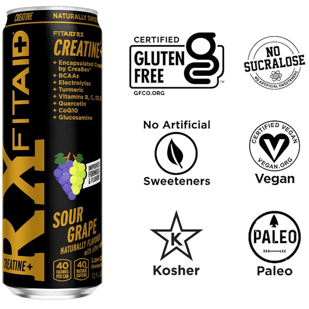 FITAID RX Recovery Blend Plus Creatine, Contains BCAAs, Glucosamine, Turmeric, B-Complex, Electrolytes, 12 Fl Oz (Pack of 12) LIFEAID Au supplements