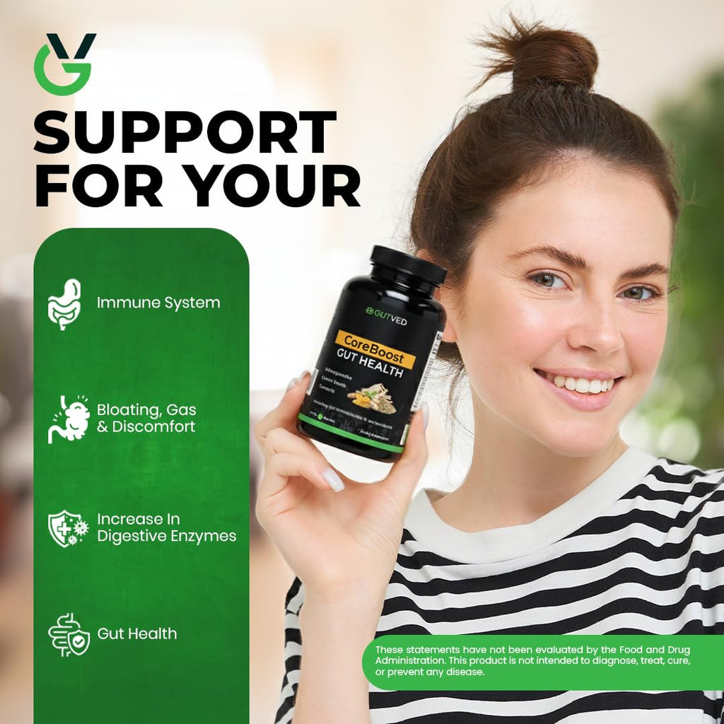 GUTVED Bloating & Gas Relief Probiotic for Women & Men | 9-in-1 Gut & Digestive Support with Probiotics, Prebiotic Inulin, Turmeric, Ginger & Fennel | Daily Plant-Based Capsules, 60 Count GUTVED Au supplements